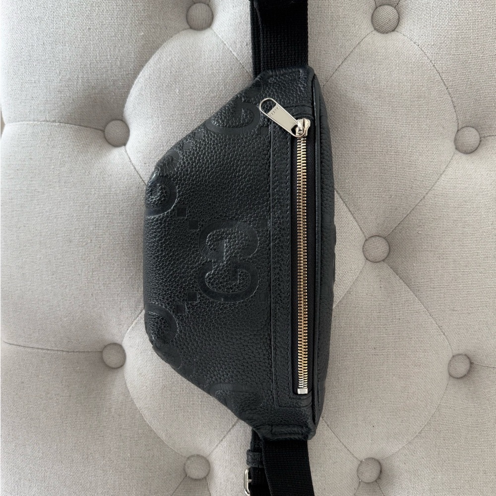 Black Embossed Leather Belt Bag.